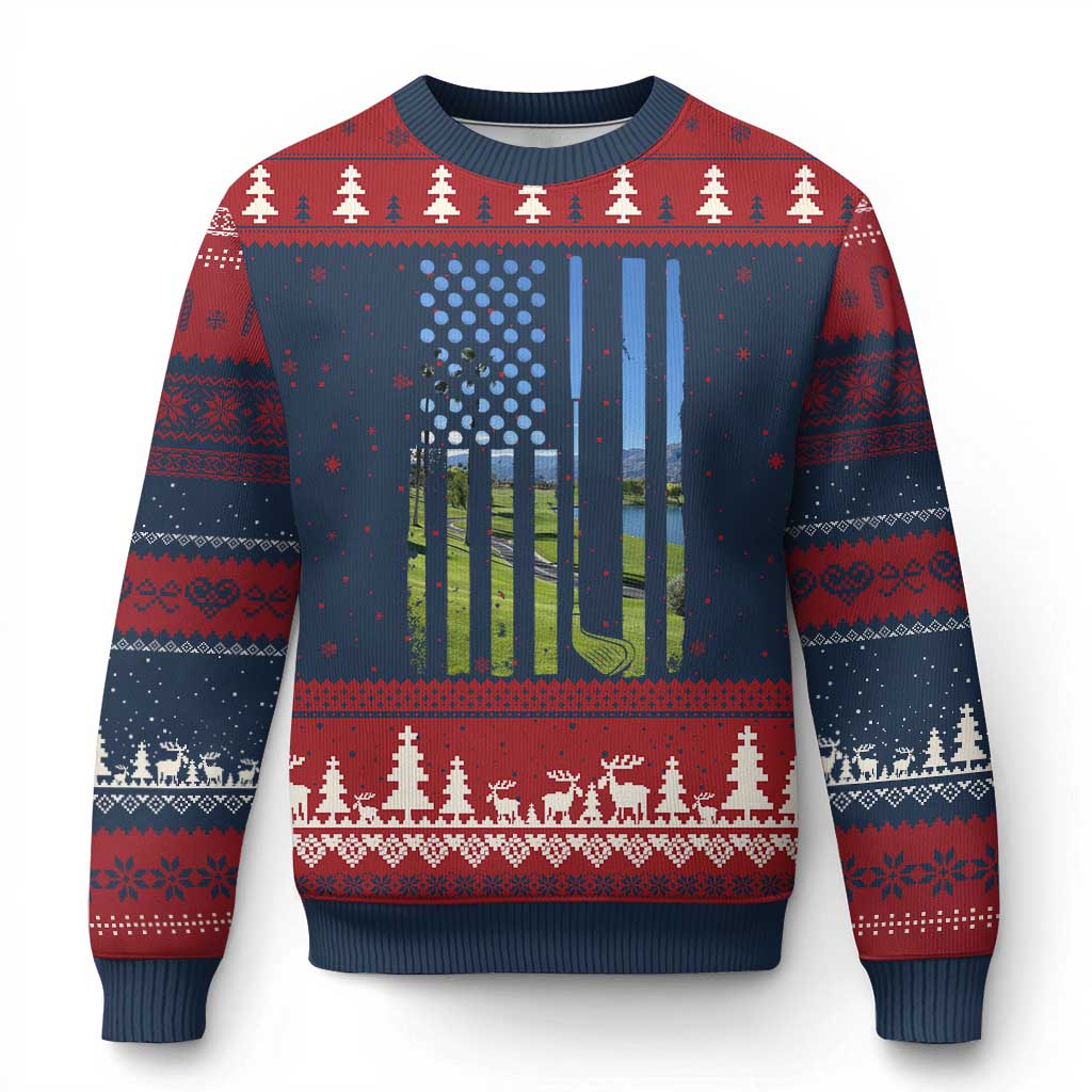 American Flag Golf Ugly Christmas Sweater Golfer Funny Golf Club Golfing TS10 Navy Red Print Your Wear