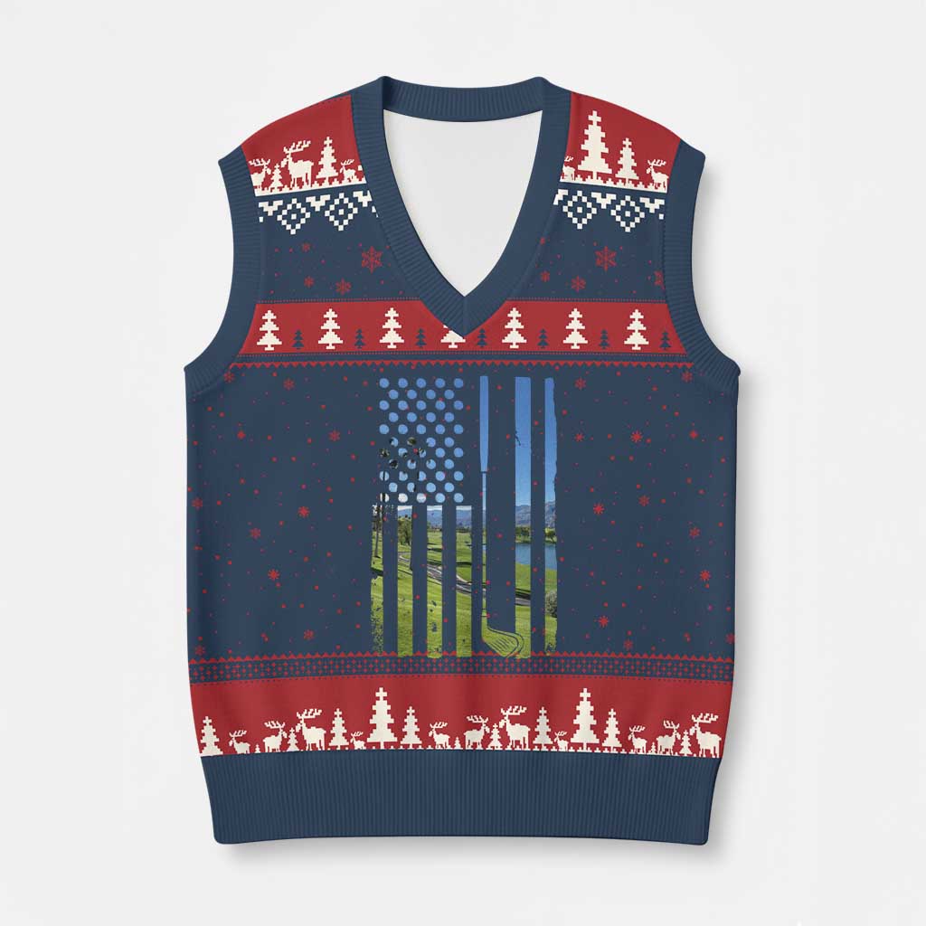 American Flag Golf V-Neck Knit Sweater Vest Golfer Funny Golf Club Golfing TS10 Navy Red Print Your Wear
