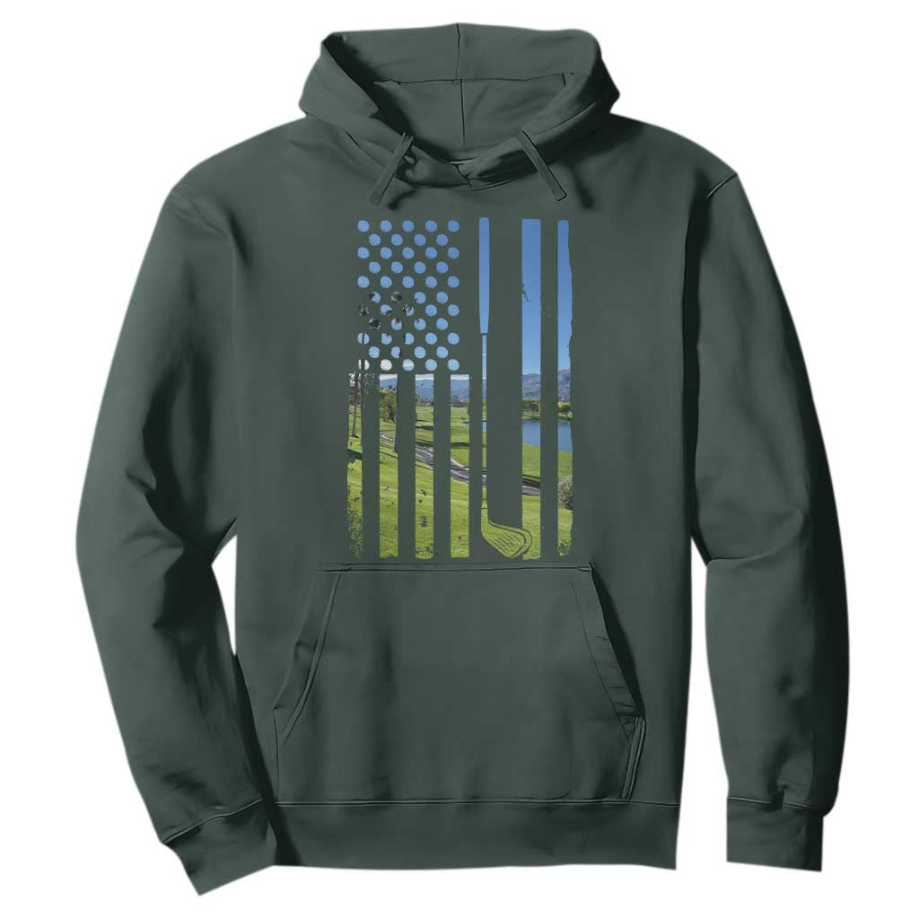 American Flag Golf Hoodie Golfer Funny Golf Club Golfing TS10 Dark Forest Green Print Your Wear