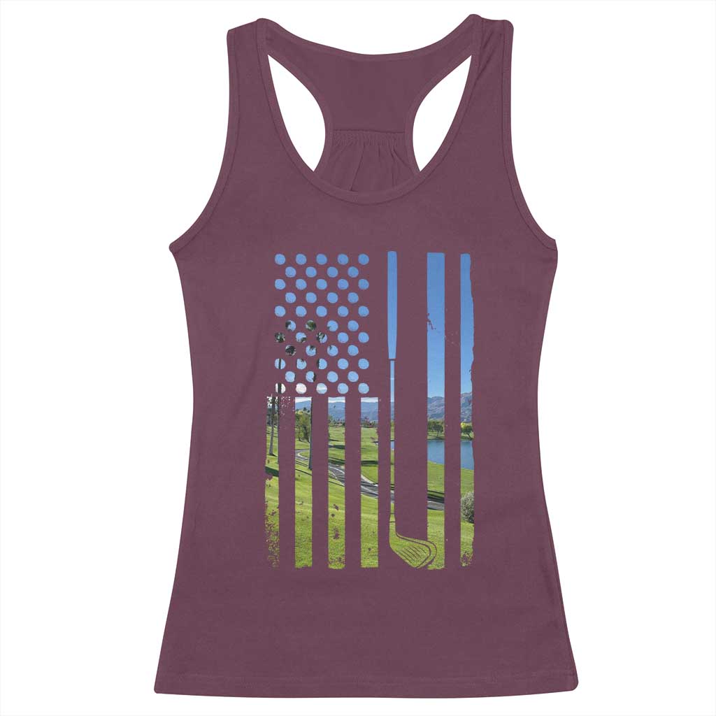 American Flag Golf Racerback Tank Top Golfer Funny Golf Club Golfing TS10 Maroon Print Your Wear
