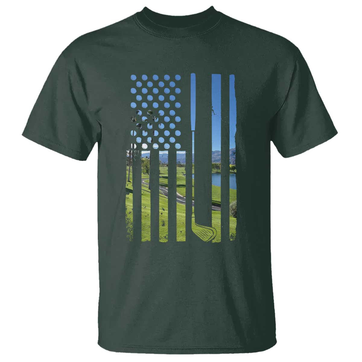American Flag Golf T Shirt Golfer Funny Golf Club Golfing TS10 Dark Forest Green Print Your Wear