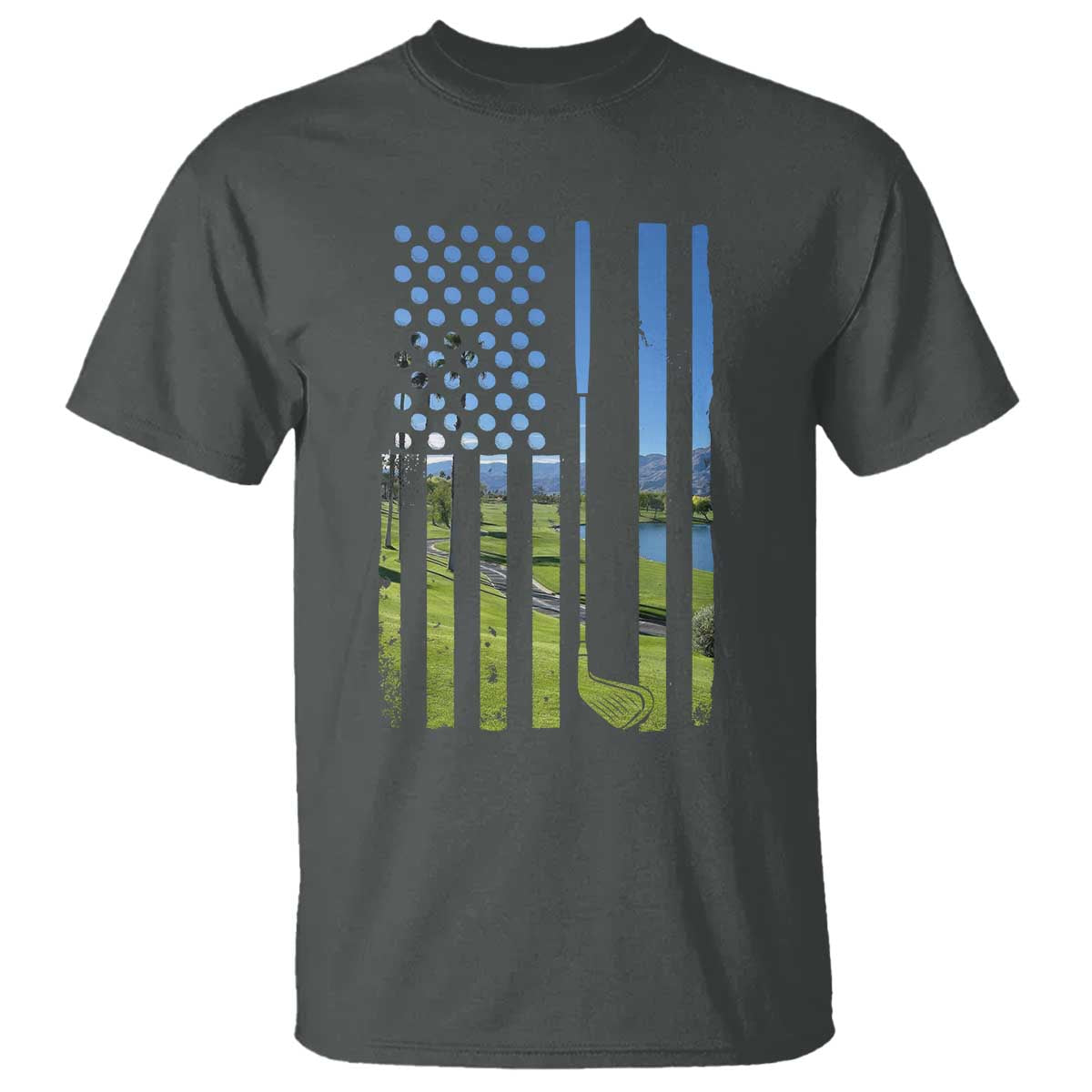 American Flag Golf T Shirt Golfer Funny Golf Club Golfing TS10 Dark Heather Print Your Wear
