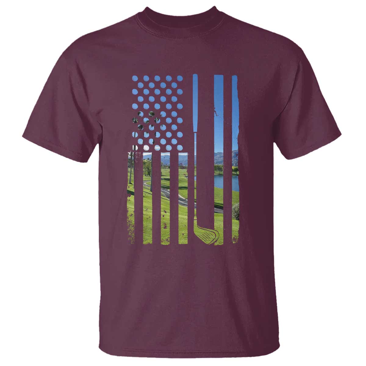 American Flag Golf T Shirt Golfer Funny Golf Club Golfing TS10 Maroon Print Your Wear
