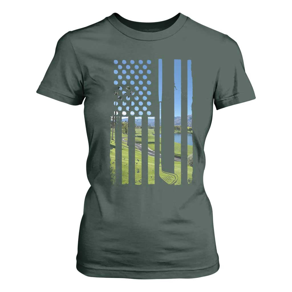 American Flag Golf T Shirt For Women Golfer Funny Golf Club Golfing TS10 Dark Forest Green Print Your Wear
