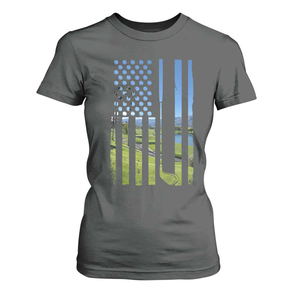 American Flag Golf T Shirt For Women Golfer Funny Golf Club Golfing TS10 Dark Heather Print Your Wear