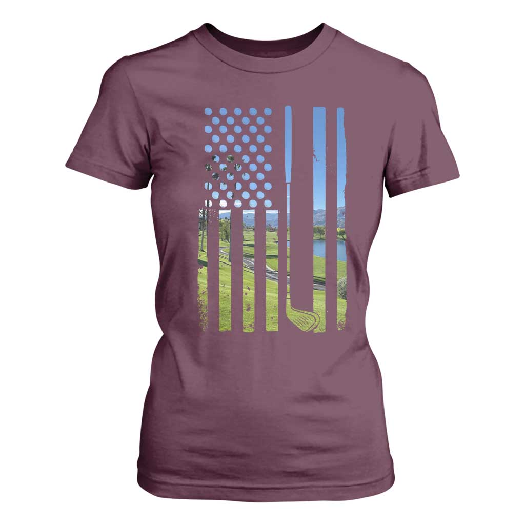 American Flag Golf T Shirt For Women Golfer Funny Golf Club Golfing TS10 Maroon Print Your Wear