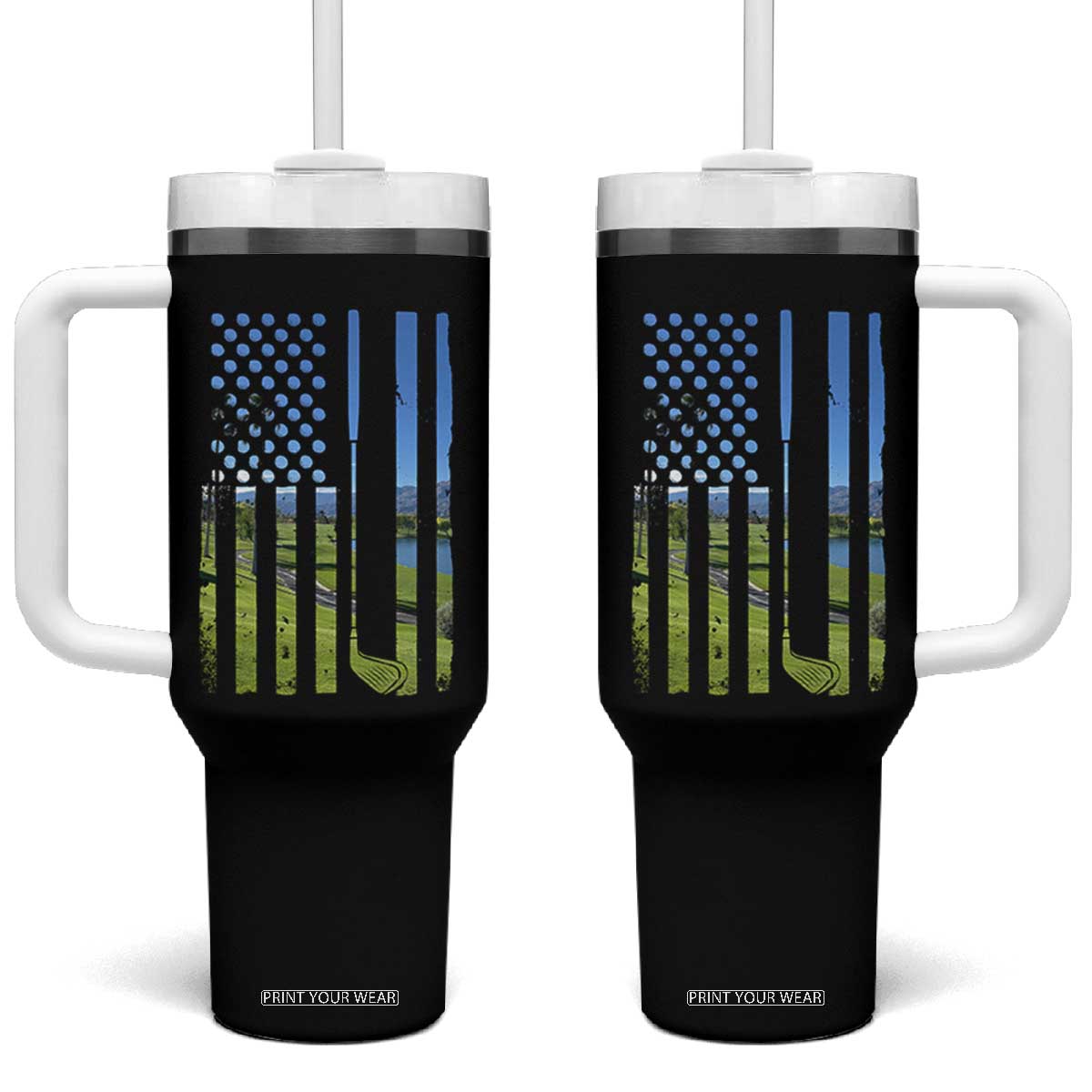 American Flag Golf Tumbler With Handle Golfer Funny Golf Club Golfing TS10 One Size: 40 oz Black Print Your Wear