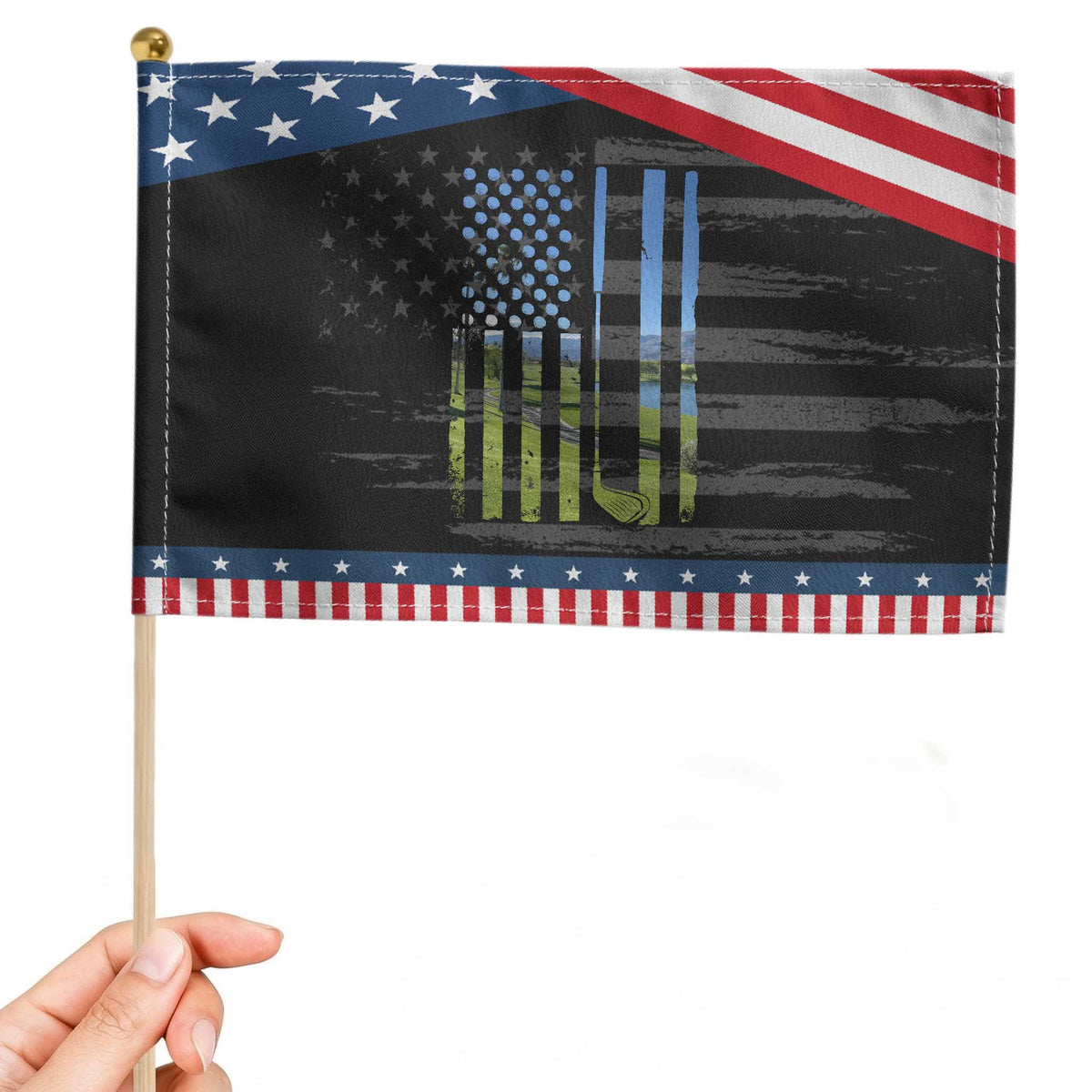 American Flag Golf Patriotic Handheld Flag Golfer Funny Golf Club Golfing TS10 Distressed 8.2