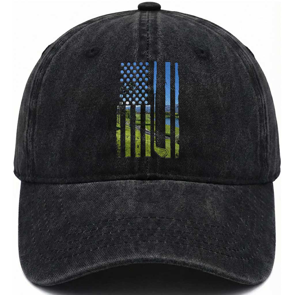 American Flag Golf Washed Cotton Baseball Cap Golfer Funny Golf Club Golfing TS10 Print Your Wear