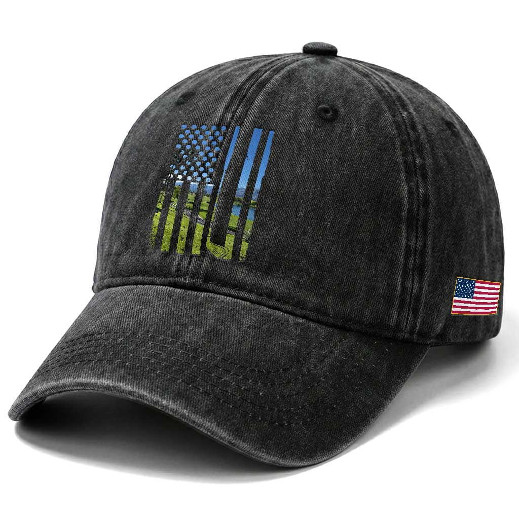 American Flag Golf Washed Cotton Baseball Cap Golfer Funny Golf Club Golfing TS10 Print Your Wear