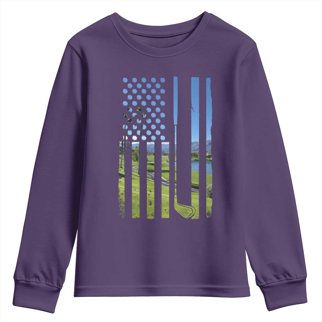 American Flag Golf Youth Sweatshirt Golfer Funny Golf Club Golfing TS10 Purple Print Your Wear