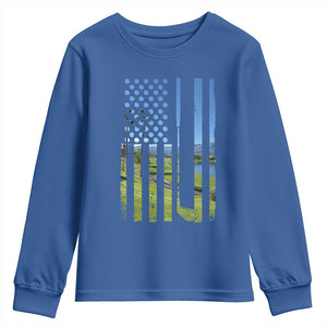 American Flag Golf Youth Sweatshirt Golfer Funny Golf Club Golfing TS10 Royal Blue Print Your Wear