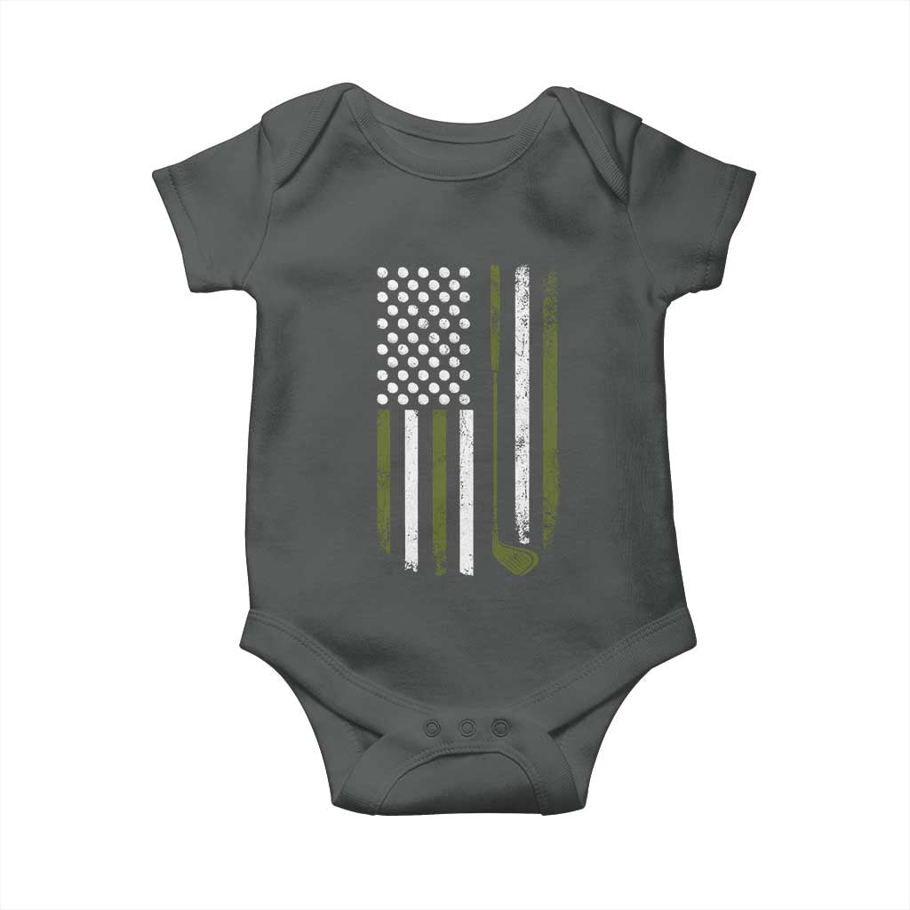 Retro American Flag Golf Baby Onesie Golfer Funny Golf Club Golfing TS10 Dark Heather Print Your Wear