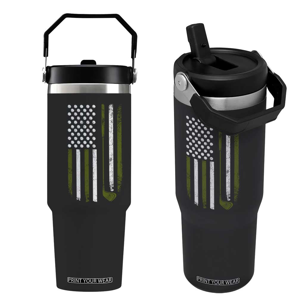 Retro American Flag Golf Flip Straw Tumbler Golfer Funny Golf Club Golfing TS10 One Size: 30 oz Black Print Your Wear