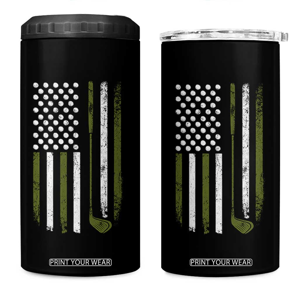 Retro American Flag Golf 4 in 1 Can Cooler Tumbler Golfer Funny Golf Club Golfing TS10 One Size: 16 oz Black Print Your Wear