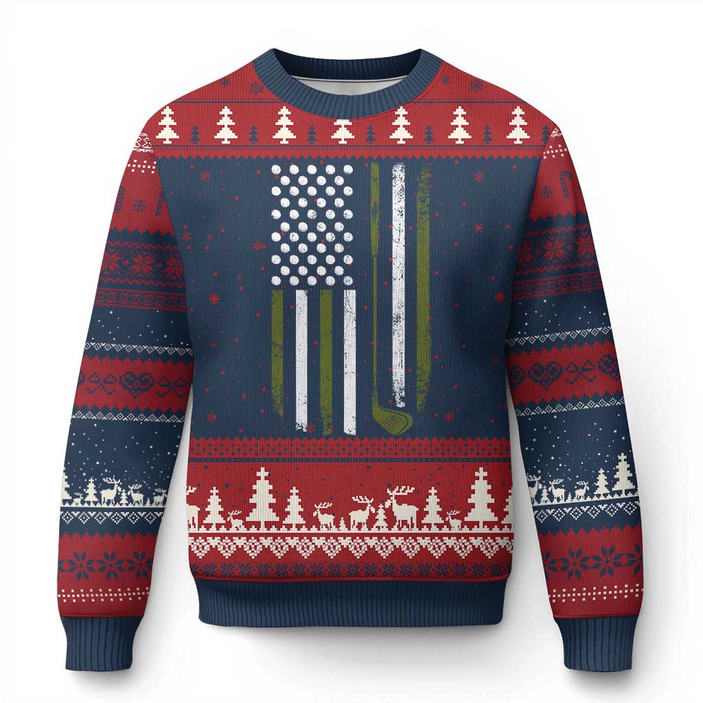 Retro American Flag Golf Ugly Christmas Sweater Golfer Funny Golf Club Golfing TS10 Navy Red Print Your Wear