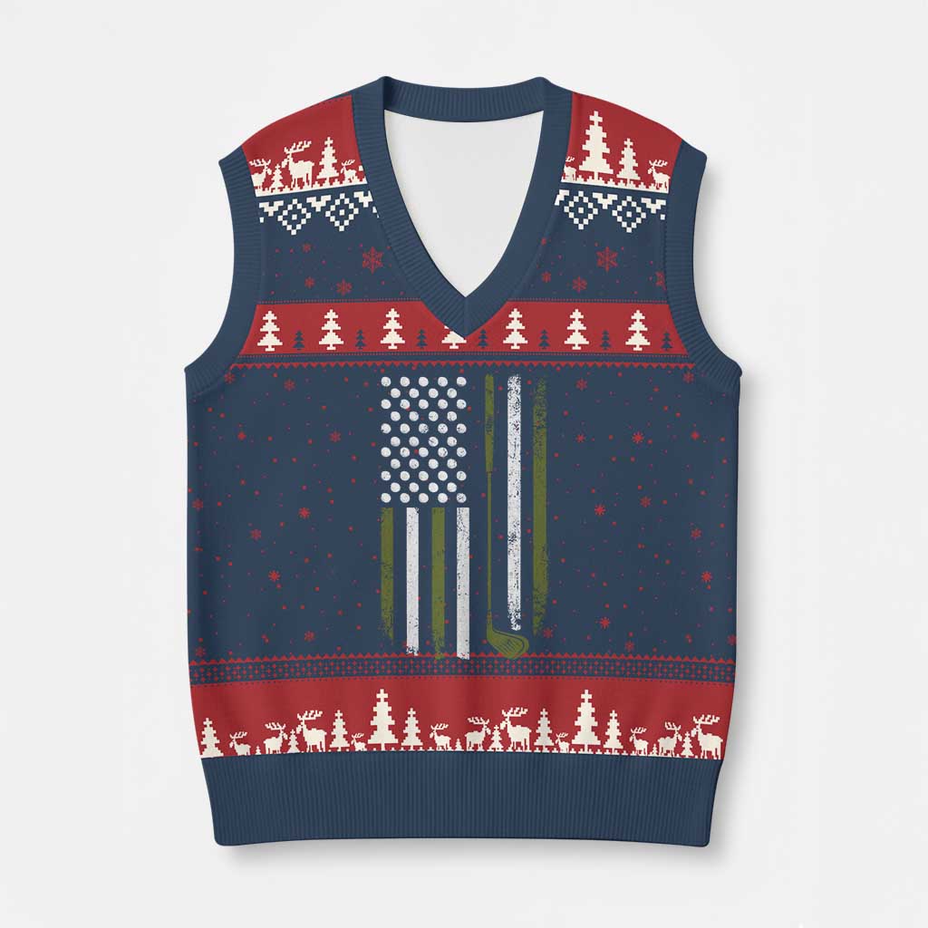 Retro American Flag Golf V-Neck Knit Sweater Vest Golfer Funny Golf Club Golfing TS10 Navy Red Print Your Wear