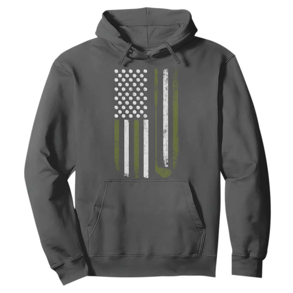 Retro American Flag Golf Hoodie Golfer Funny Golf Club Golfing TS10 Dark Heather Print Your Wear