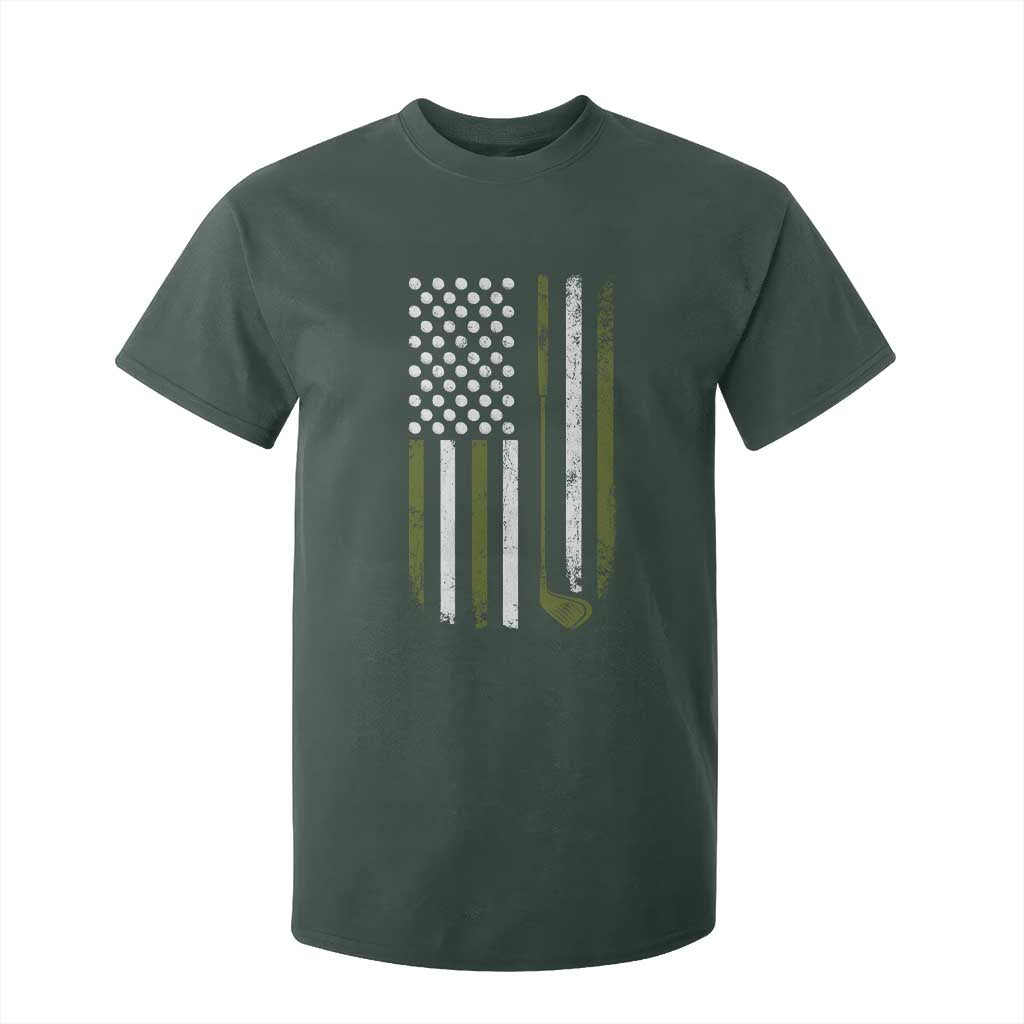Retro American Flag Golf T Shirt For Kid Golfer Funny Golf Club Golfing TS10 Dark Forest Green Print Your Wear