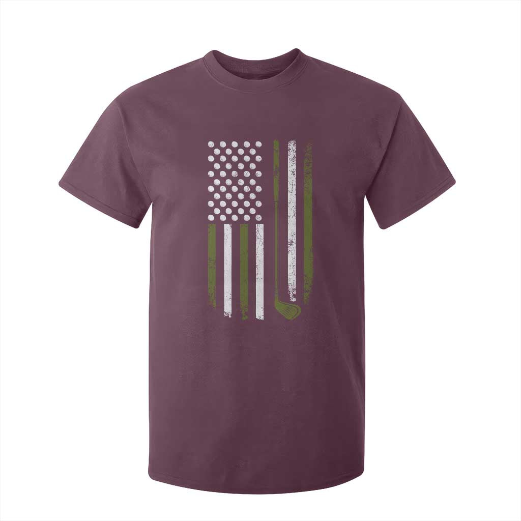 Retro American Flag Golf T Shirt For Kid Golfer Funny Golf Club Golfing TS10 Maroon Print Your Wear
