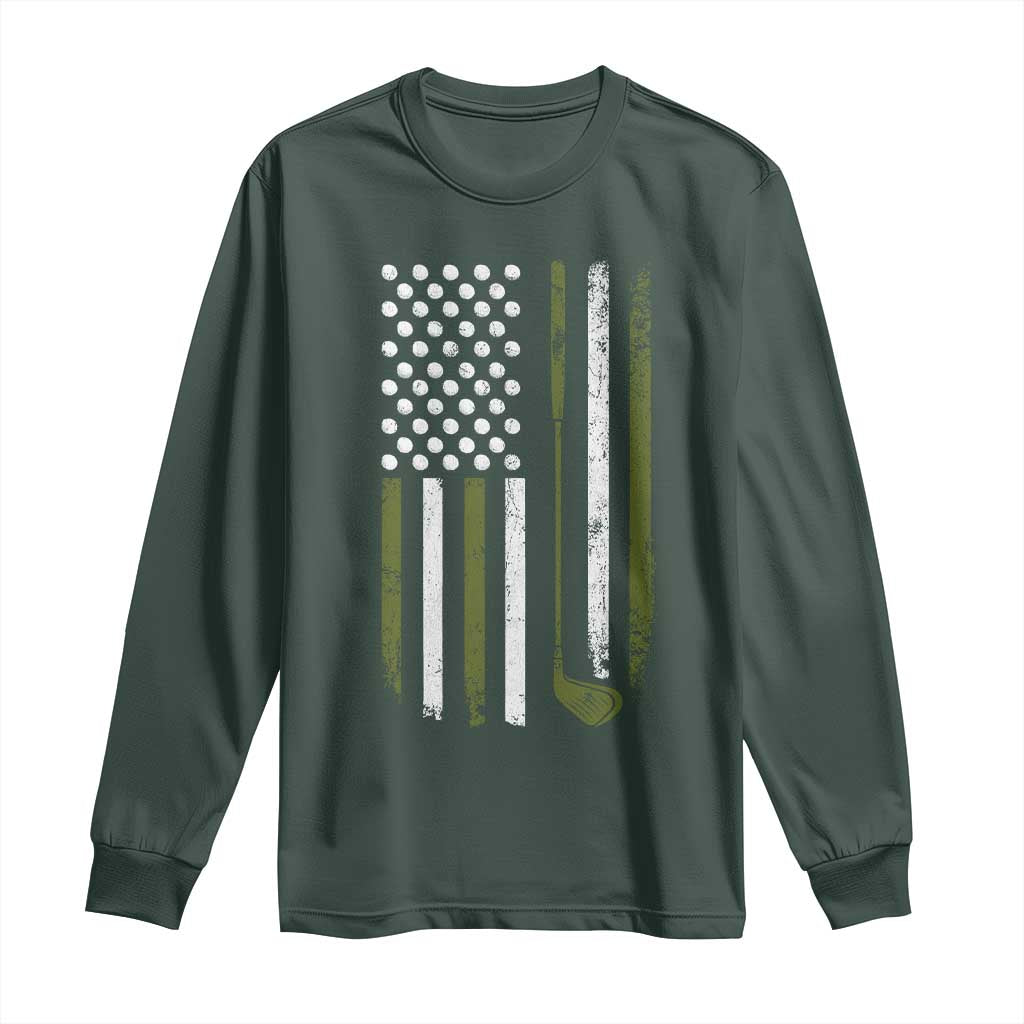 Retro American Flag Golf Long Sleeve Shirt Golfer Funny Golf Club Golfing TS10 Dark Forest Green Print Your Wear