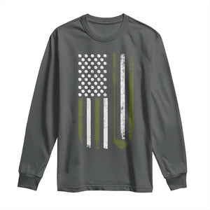 Retro American Flag Golf Long Sleeve Shirt Golfer Funny Golf Club Golfing TS10 Dark Heather Print Your Wear