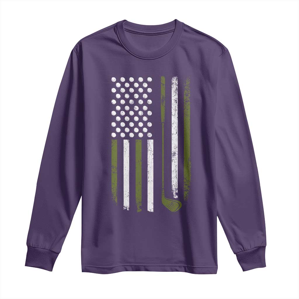 Retro American Flag Golf Long Sleeve Shirt Golfer Funny Golf Club Golfing TS10 Purple Print Your Wear
