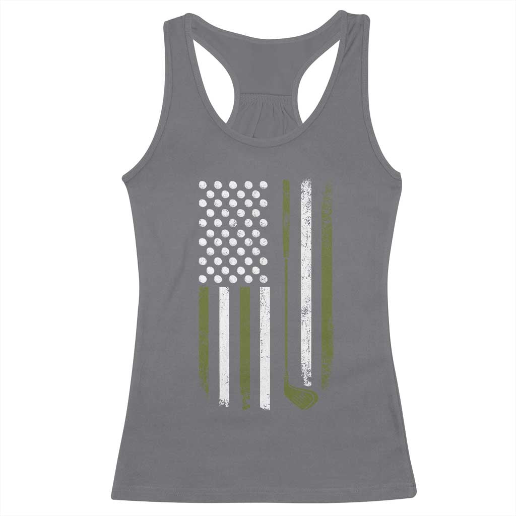 Retro American Flag Golf Racerback Tank Top Golfer Funny Golf Club Golfing TS10 Charcoal Print Your Wear