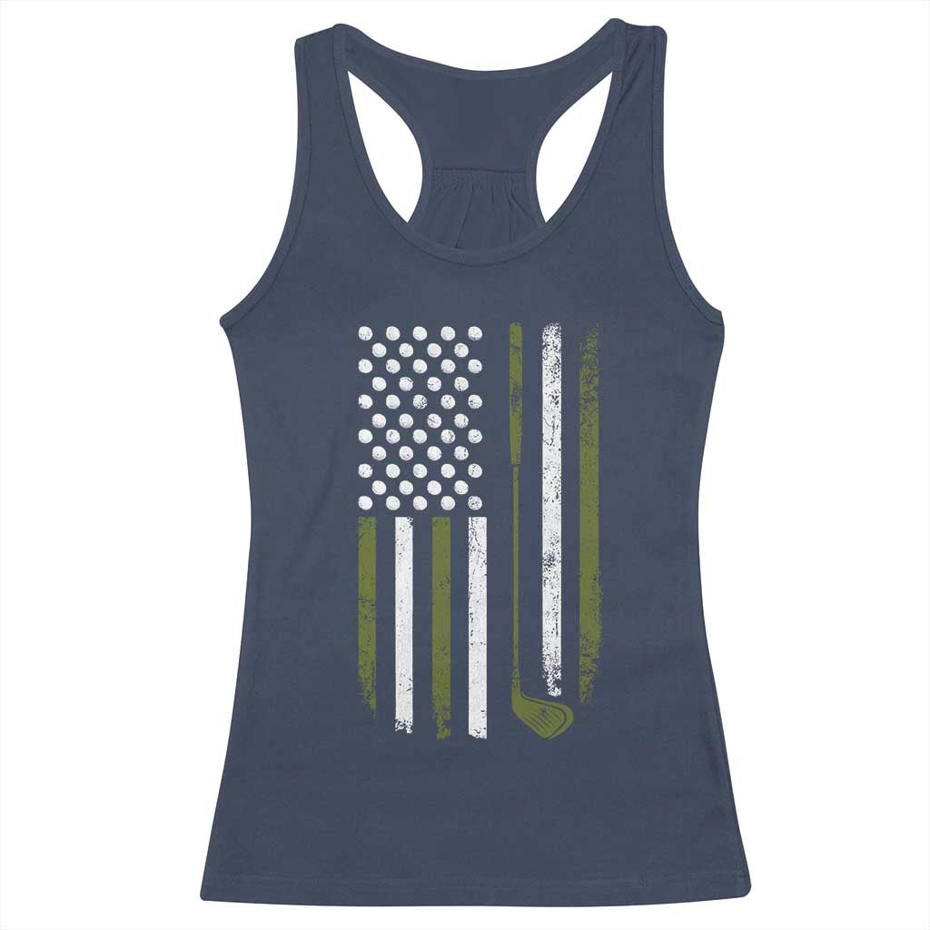 Retro American Flag Golf Racerback Tank Top Golfer Funny Golf Club Golfing TS10 Navy Print Your Wear