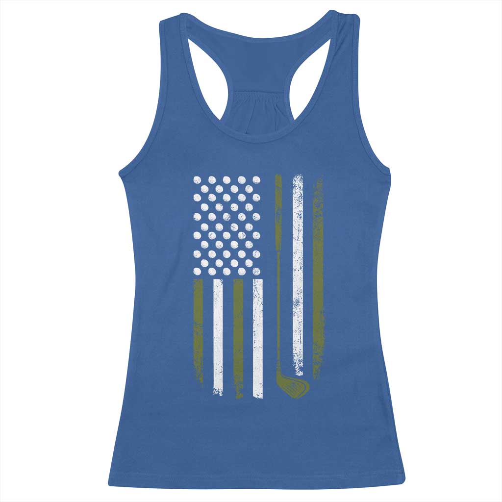 Retro American Flag Golf Racerback Tank Top Golfer Funny Golf Club Golfing TS10 Royal Blue Print Your Wear