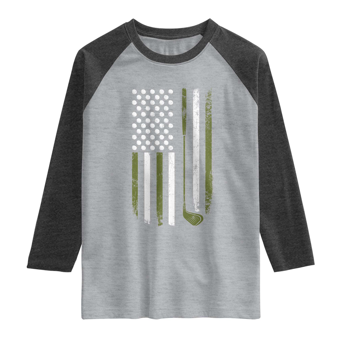 Retro American Flag Golf Raglan Shirt Golfer Funny Golf Club Golfing TS10 Heather Gray Heather Charcoal Print Your Wear