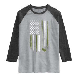 Retro American Flag Golf Raglan Shirt Golfer Funny Golf Club Golfing TS10 Heather Gray Heather Charcoal Print Your Wear