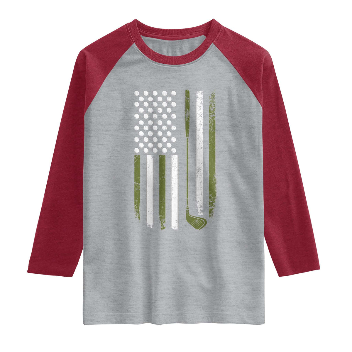 Retro American Flag Golf Raglan Shirt Golfer Funny Golf Club Golfing TS10 Heather Gray Heather Red Print Your Wear