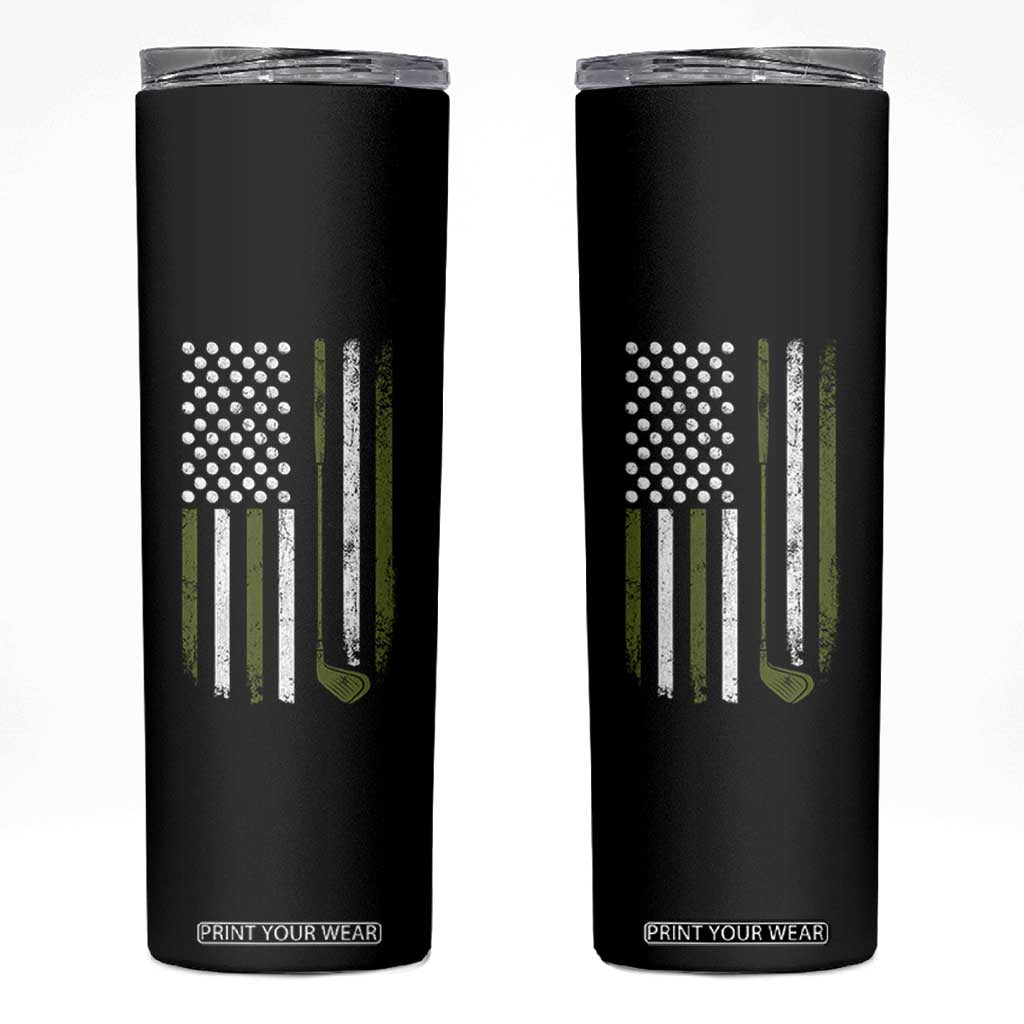 Retro American Flag Golf Skinny Tumbler Golfer Funny Golf Club Golfing TS10 Black Print Your Wear