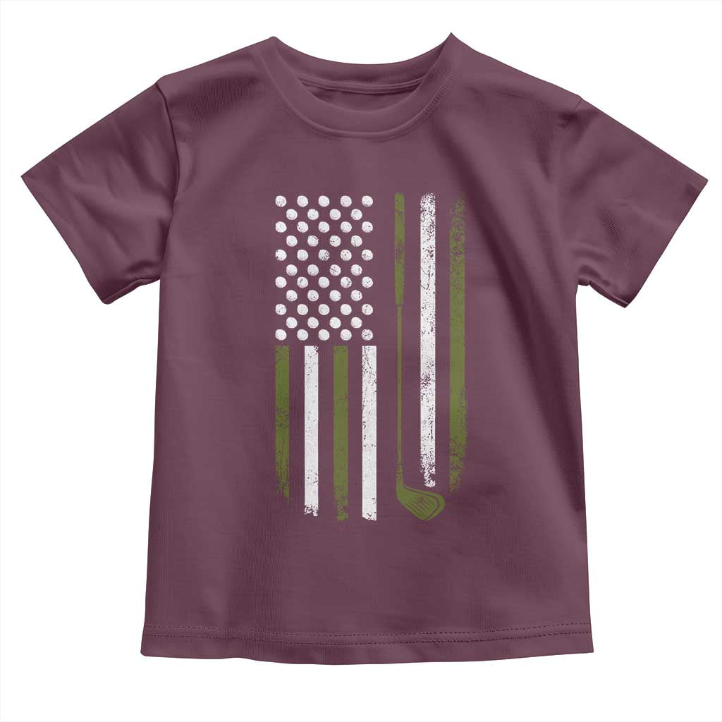 Retro American Flag Golf Toddler T Shirt Golfer Funny Golf Club Golfing TS10 Maroon Print Your Wear