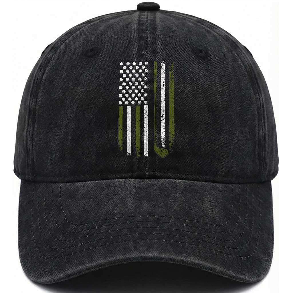 Retro American Flag Golf Washed Cotton Baseball Cap Golfer Funny Golf Club Golfing TS10 Print Your Wear