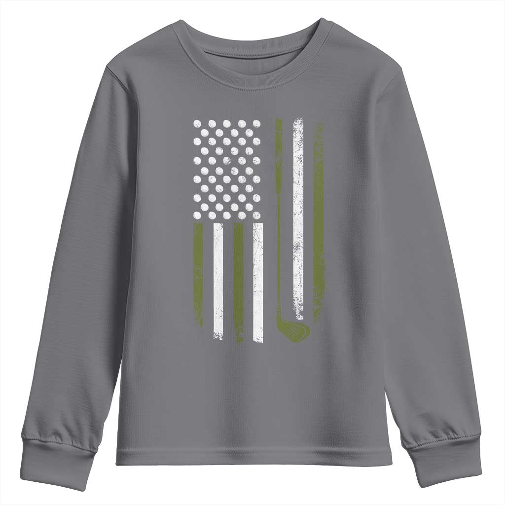 Retro American Flag Golf Youth Sweatshirt Golfer Funny Golf Club Golfing TS10 Charcoal Print Your Wear