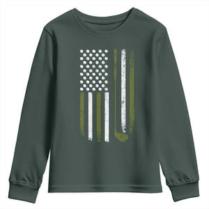 Retro American Flag Golf Youth Sweatshirt Golfer Funny Golf Club Golfing TS10 Dark Forest Green Print Your Wear