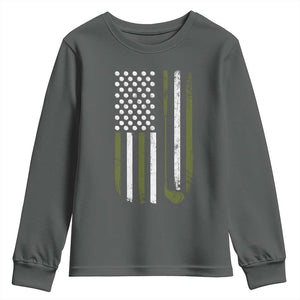 Retro American Flag Golf Youth Sweatshirt Golfer Funny Golf Club Golfing TS10 Dark Heather Print Your Wear