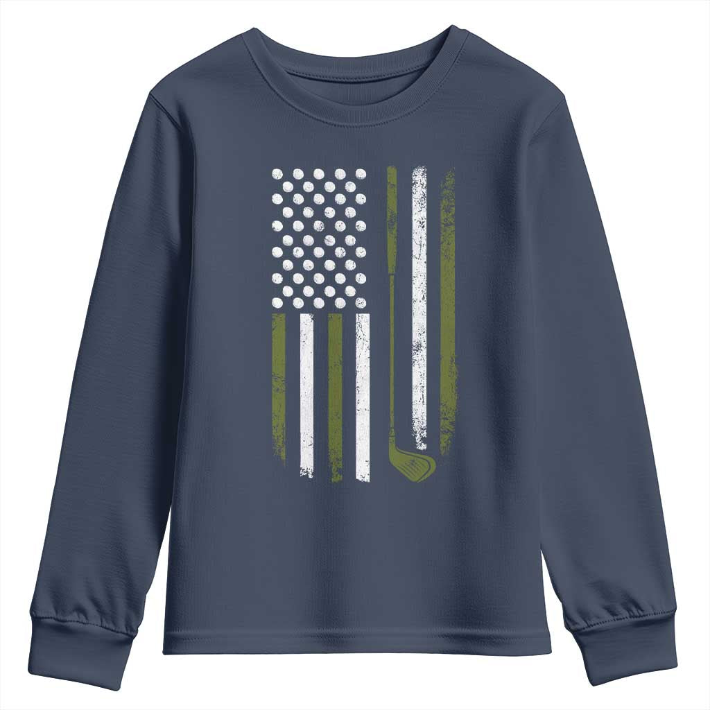 Retro American Flag Golf Youth Sweatshirt Golfer Funny Golf Club Golfing TS10 Navy Print Your Wear