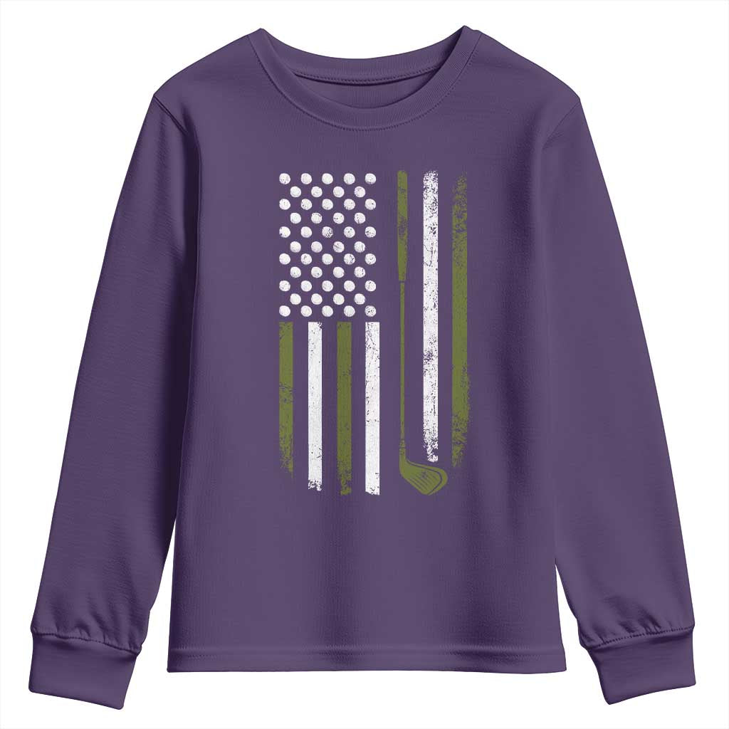 Retro American Flag Golf Youth Sweatshirt Golfer Funny Golf Club Golfing TS10 Purple Print Your Wear