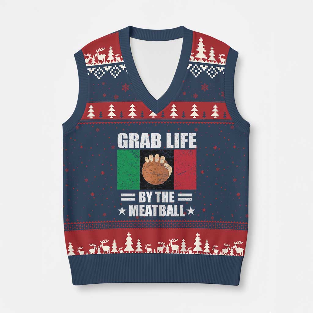 Funny Meatball V-Neck Knit Sweater Vest Italian Food Italy Flag TS10 Navy Red Print Your Wear