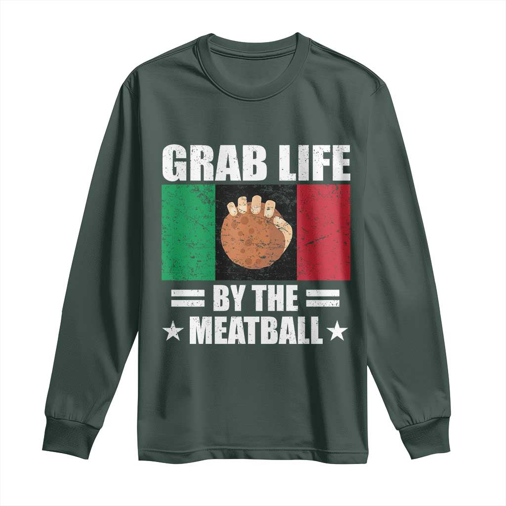 Funny Meatball Long Sleeve Shirt Italian Food Italy Flag TS10 Dark Forest Green Print Your Wear