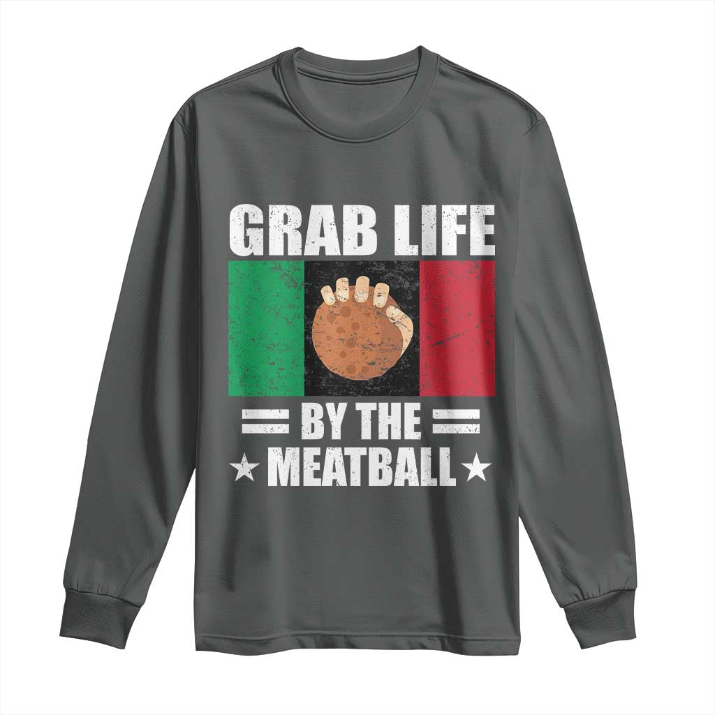Funny Meatball Long Sleeve Shirt Italian Food Italy Flag TS10 Dark Heather Print Your Wear