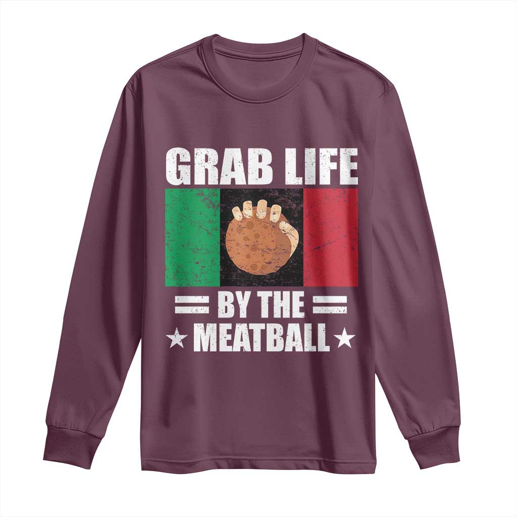 Funny Meatball Long Sleeve Shirt Italian Food Italy Flag TS10 Maroon Print Your Wear