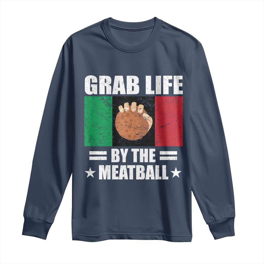 Funny Meatball Long Sleeve Shirt Italian Food Italy Flag TS10 Navy Print Your Wear