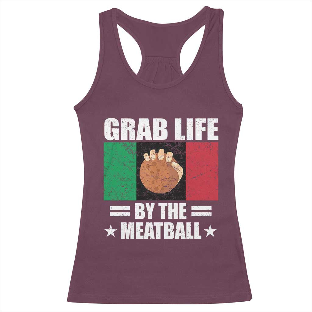 Funny Meatball Racerback Tank Top Italian Food Italy Flag TS10 Maroon Print Your Wear