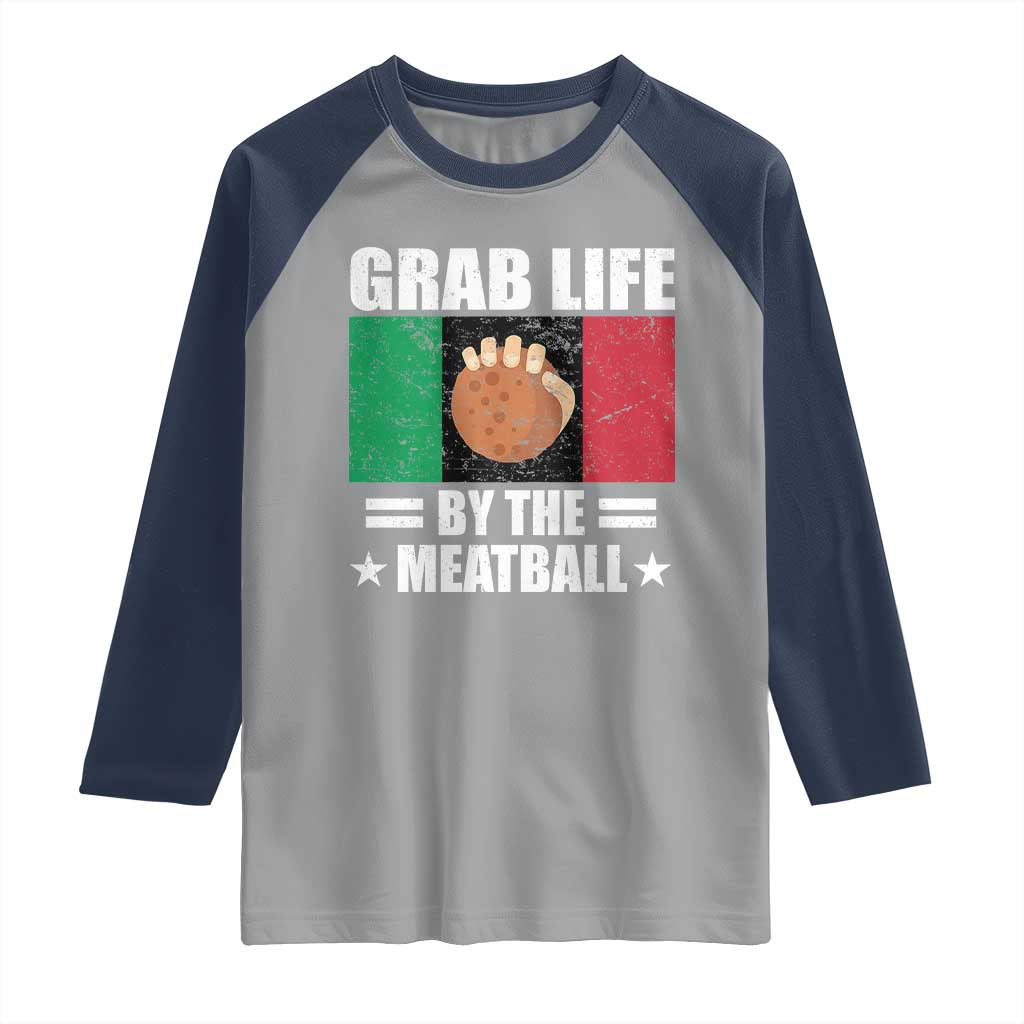 Funny Meatball Raglan Shirt Italian Food Italy Flag TS10 Sport Gray Navy Print Your Wear