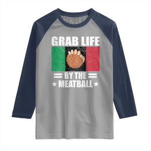 Funny Meatball Raglan Shirt Italian Food Italy Flag TS10 Sport Gray Navy Print Your Wear