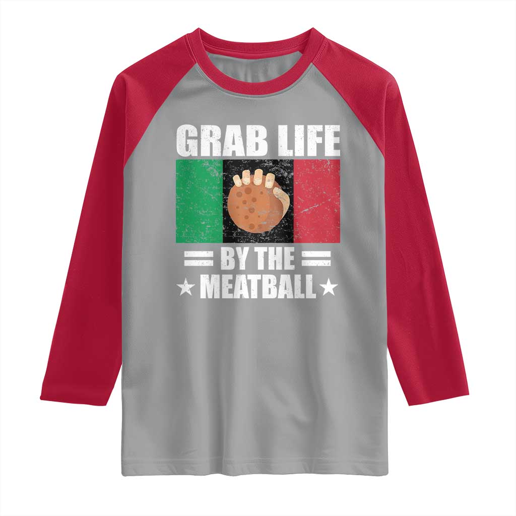 Funny Meatball Raglan Shirt Italian Food Italy Flag TS10 Sport Gray Red Print Your Wear